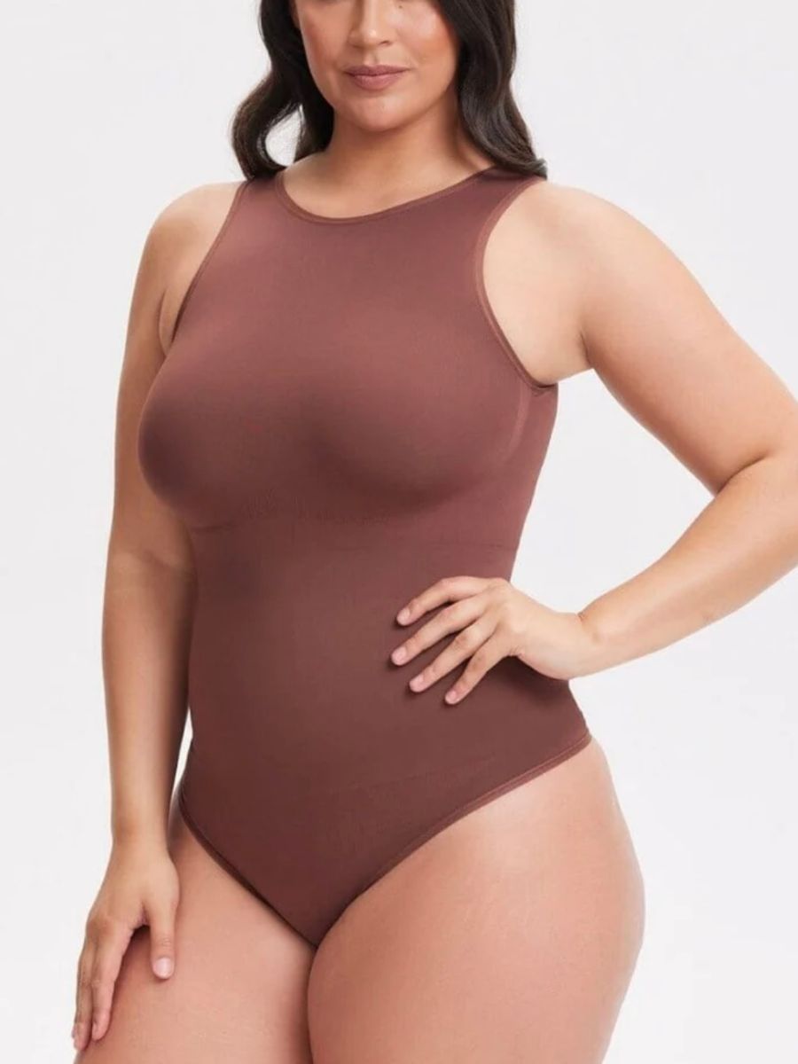 Elegant body med hög hals, andningsbart tyg och osynlig under kläder