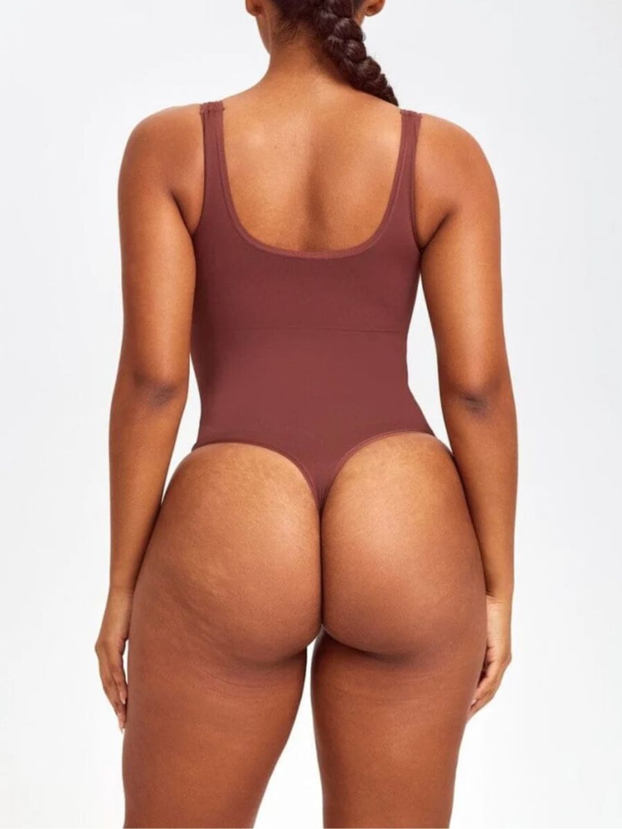 Shapewear i brun med djup back för att lyfta och forma